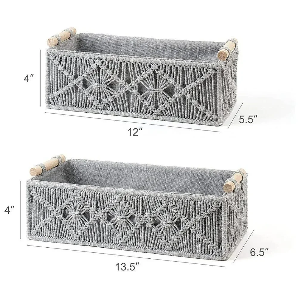Macrame Storage Baskets Boho Decor Set of 2, grey